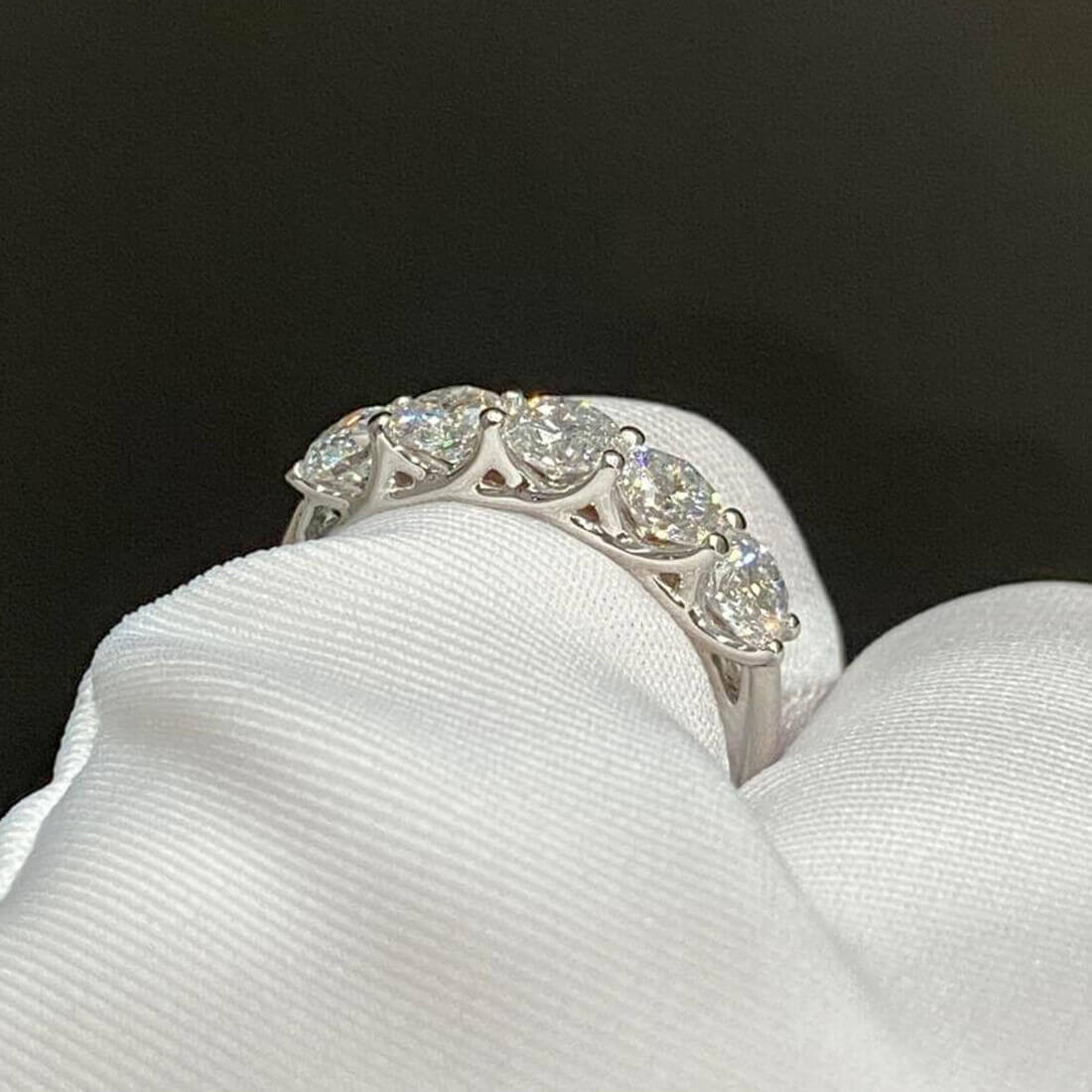 1.5 TCW Round Cut 5 Stone Lab Grown Diamond Ring Wedding Band