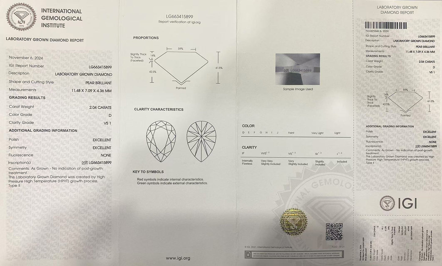Im Labor gezüchteter birnenförmiger Diamant im D-VS1-Schliff (2,04 Karat)