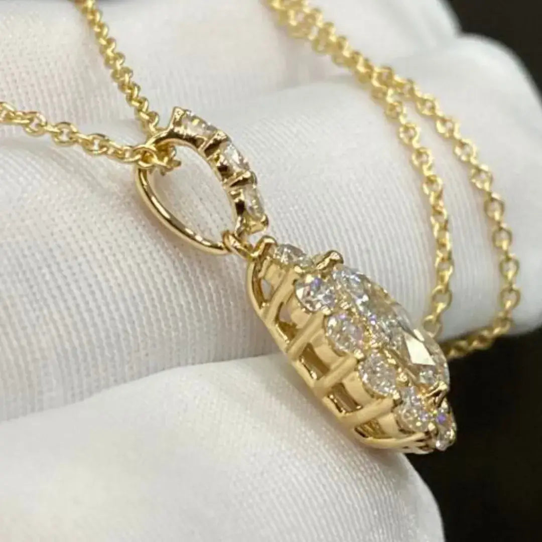 1 Carat Pear Cut Lab-Grown Diamond Pendant Halo Set