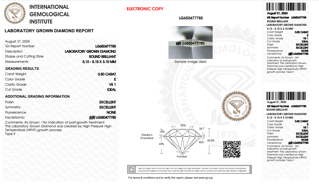 Im Labor gezüchteter runder Diamant mit 0,50 Karat E-VS1