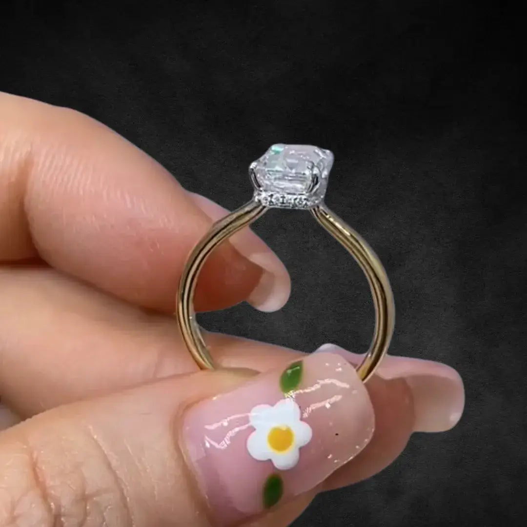 2 Karat Smaragdschliff-Lab-Diamant-Zweifarb-Halo-Ring