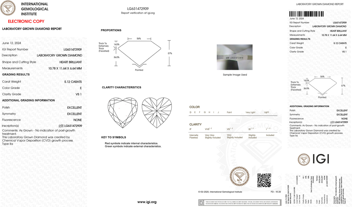 Lab-Grown 5.12 Carat E-VS1 Heart Diamond
