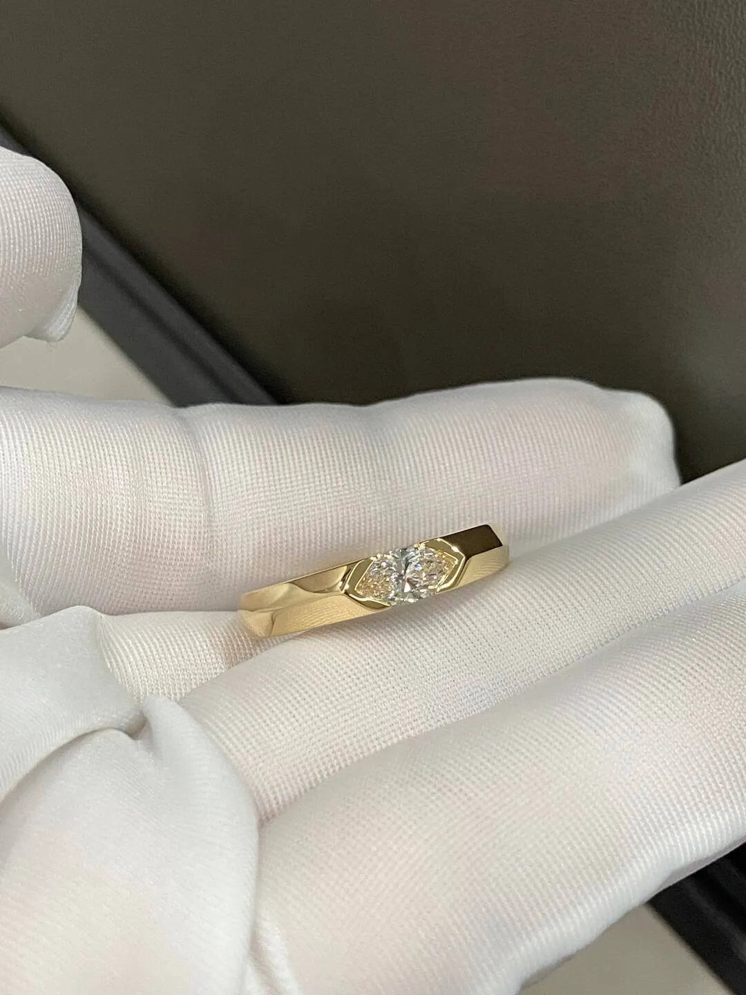 Marquise Cut Lab Diamond Ring Yellow Gold