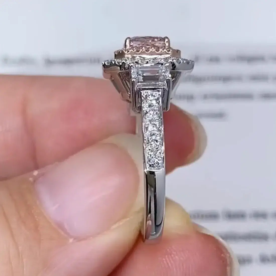 Radiant Pink Lab Grown Diamond Double Halo Ring