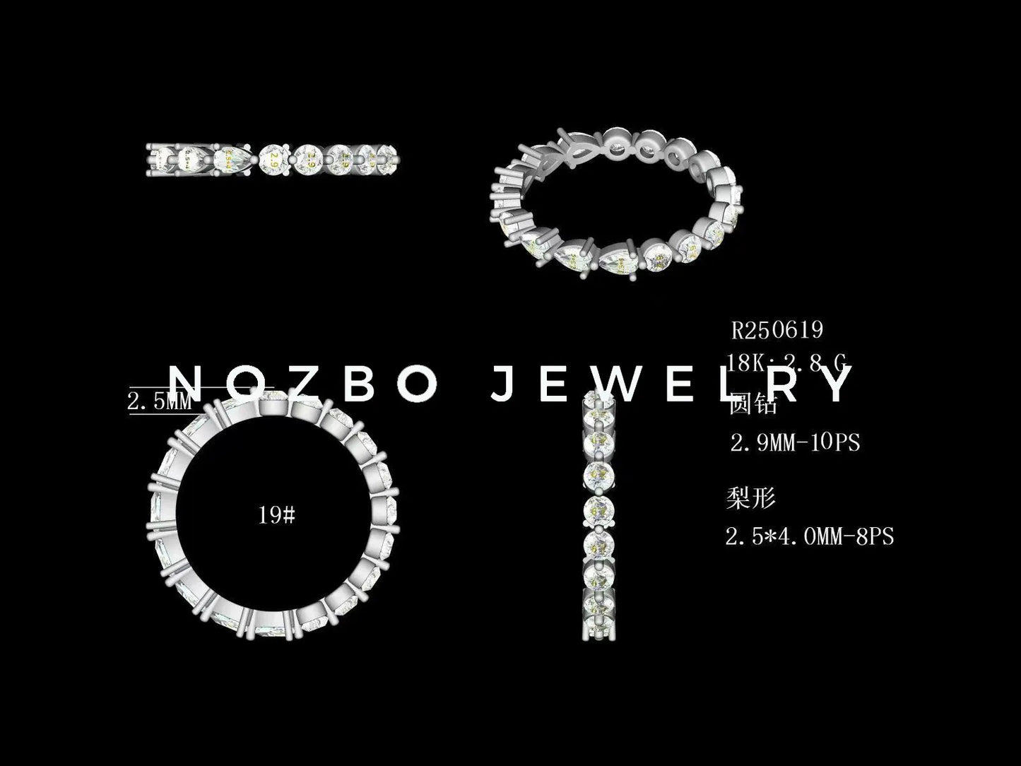 Round and Pear Cut Lab Diamond Eternity Ring