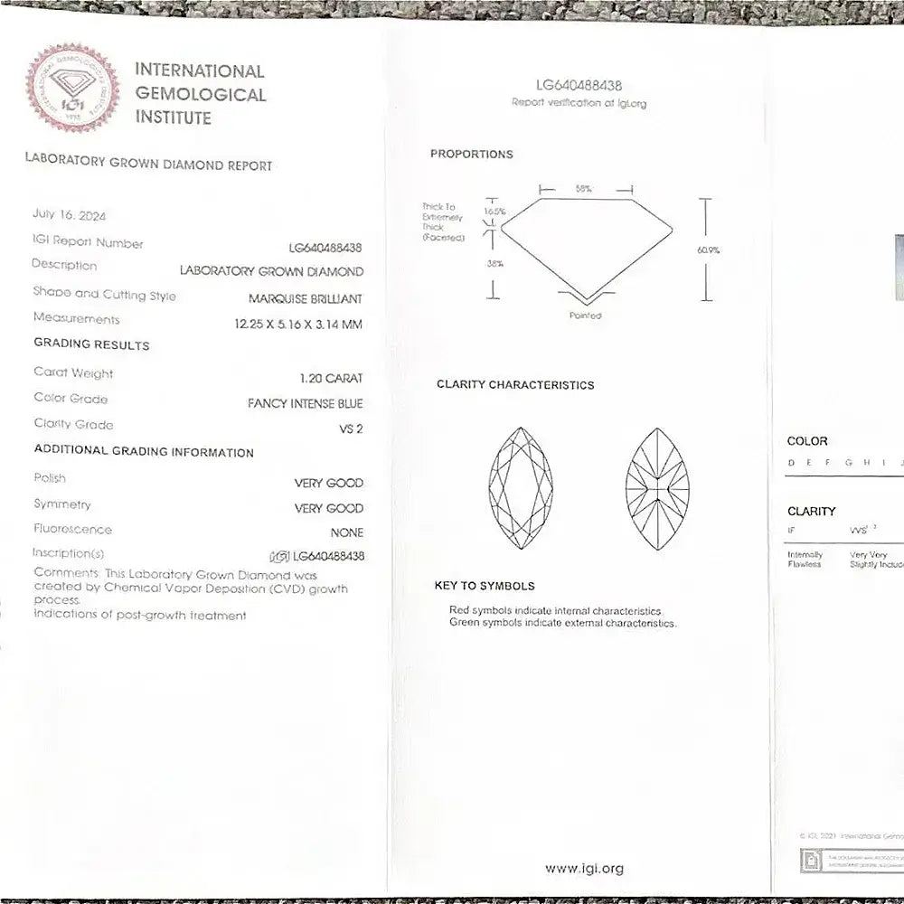 1.2 Carat Marquise Cut Blue Lab-Grown Diamond