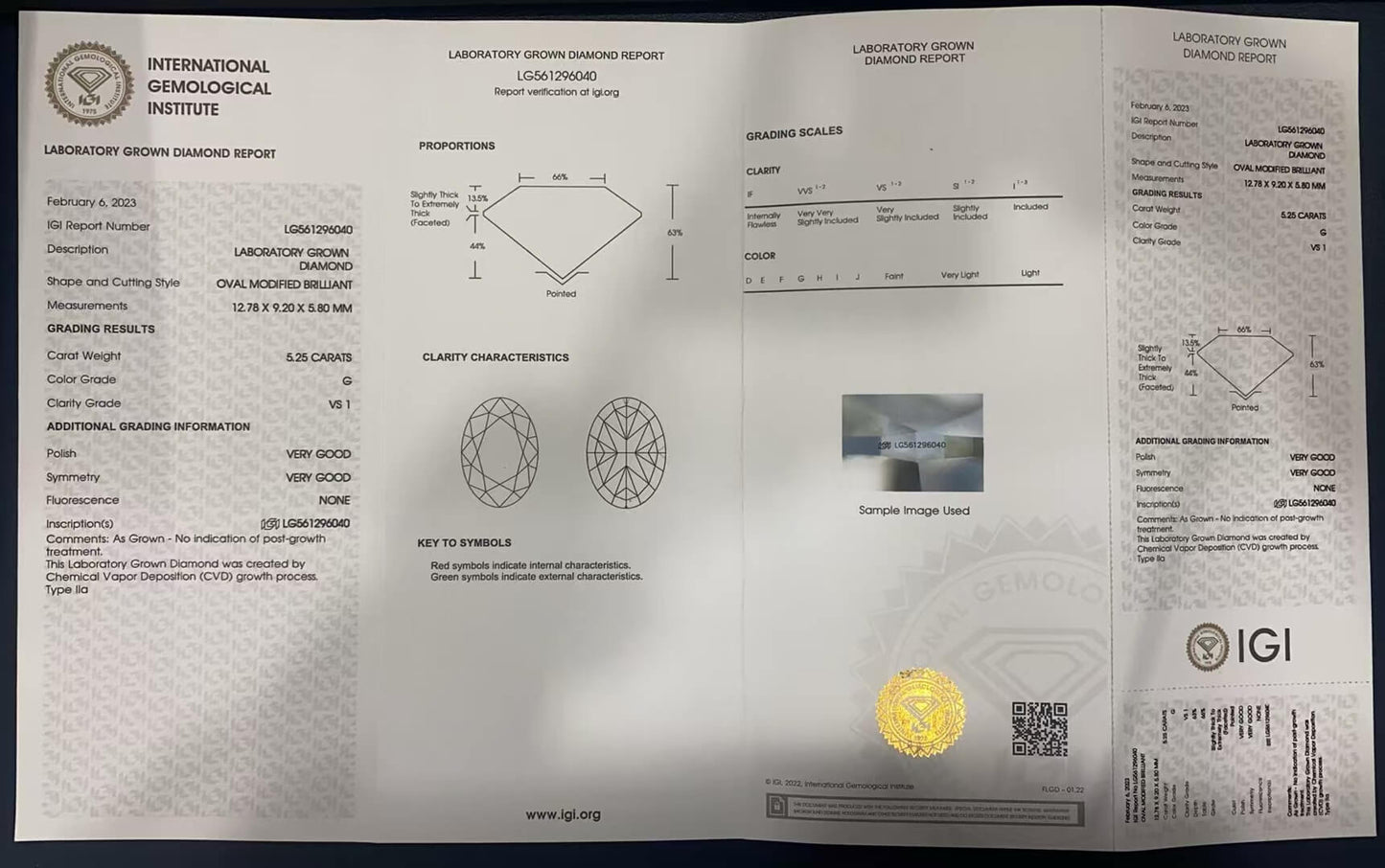 Lab-Grown 5.25 Carat G-VS1 Oval Diamond