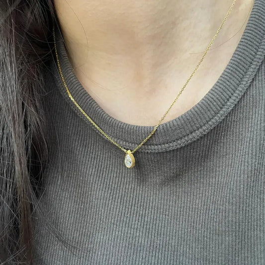 0.8 Carat Pear Lab Diamond Pendant Necklace Bezel Set