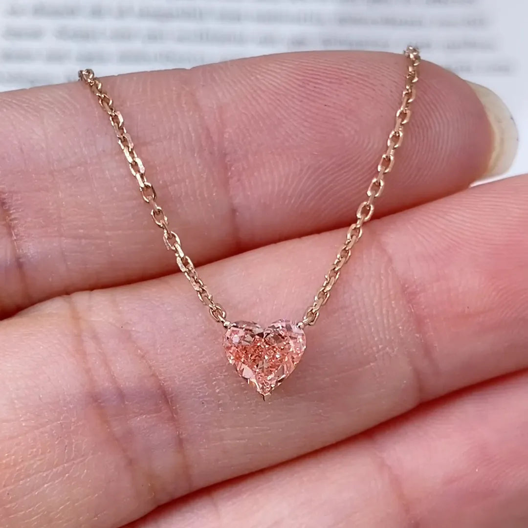 Heart Cut Pink Lab Diamond Pendant Necklace