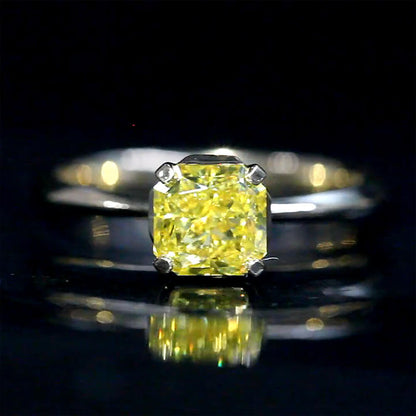 1.22 Carat Radiant Fancy Vivid Yellow Lab Grown Diamond Ring