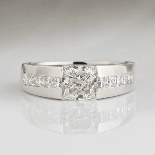 Princess Cut Lab Diamond Men's Engagement Ring 14K Gold
