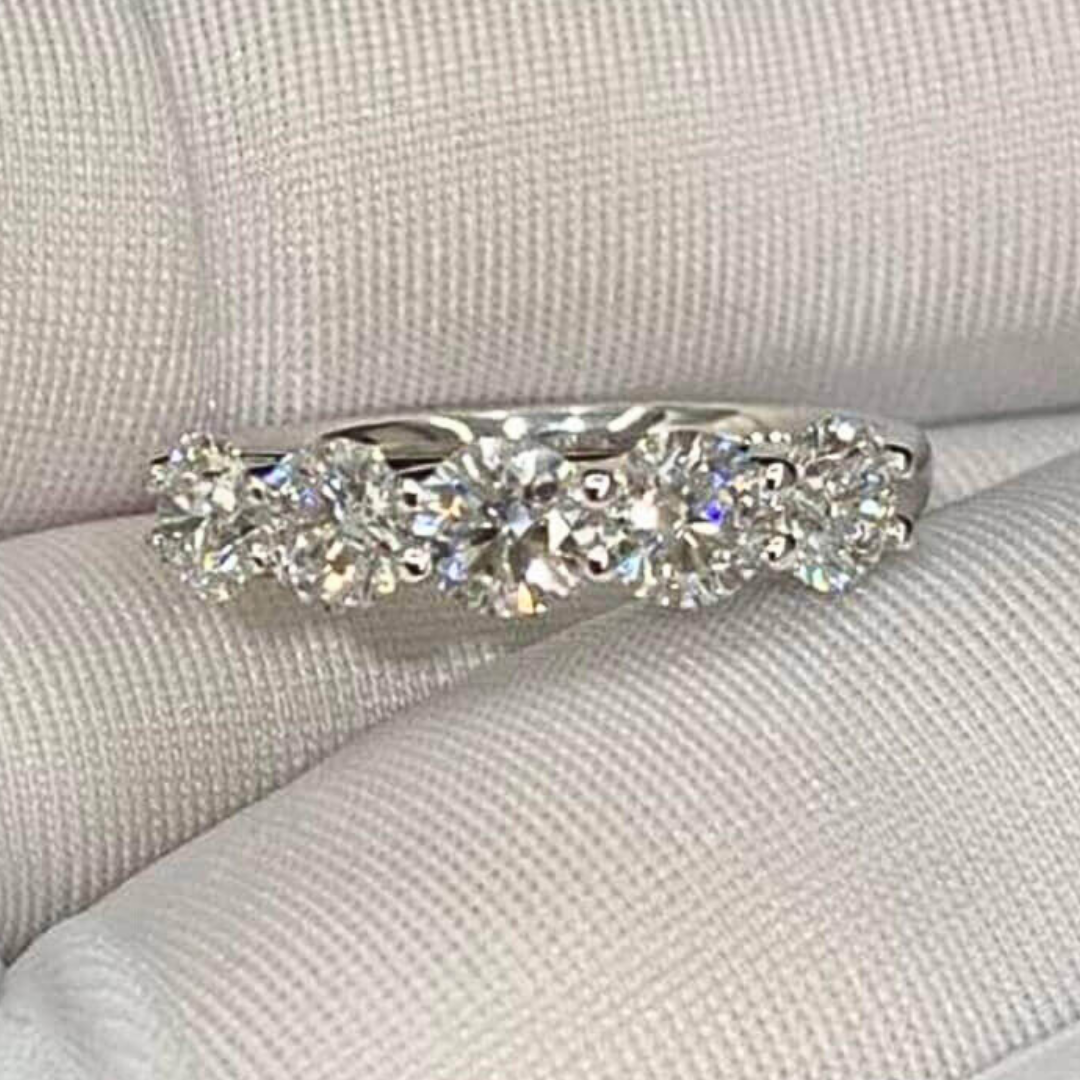 1.5 TCW Round Cut 5 Stone Lab Grown Diamond Ring Wedding Band
