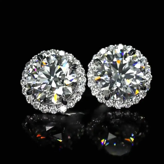 10CT Brilliant Halo Round Lab Grown Diamond Studs Earrings