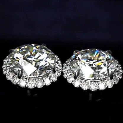 10CTW Brilliant Halo Round Lab Grown Diamond Studs Earrings