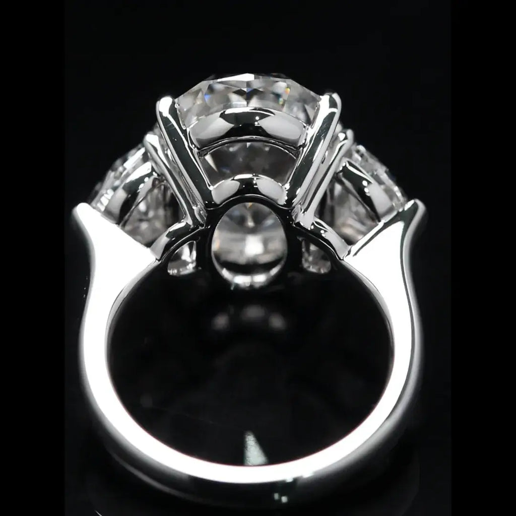 10 CT Oval and Half Moon Lab Grown Diamond Three Stone Engagement Ring
