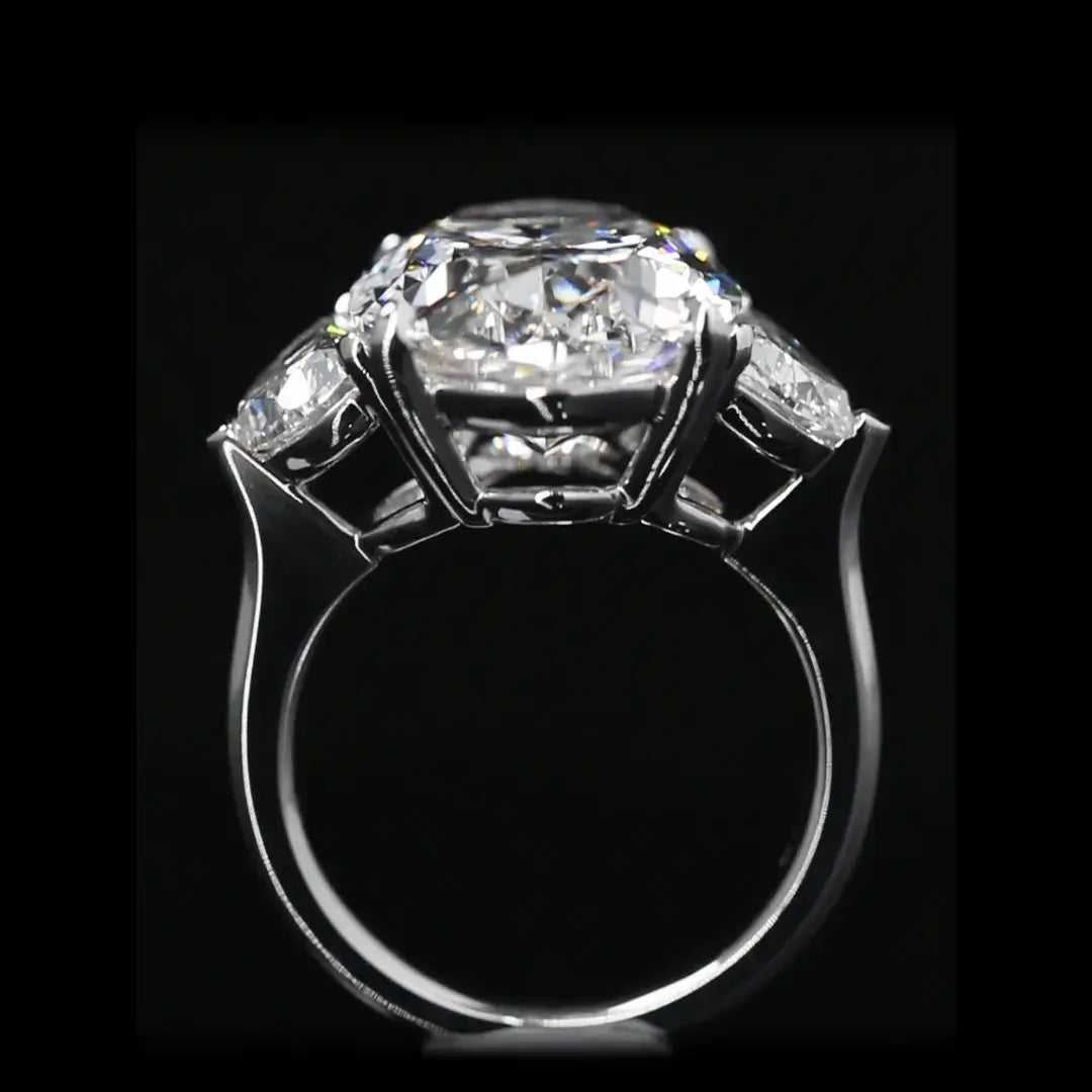10 CT Oval and Half Moon Lab Grown Diamond Three Stone Engagement Ring