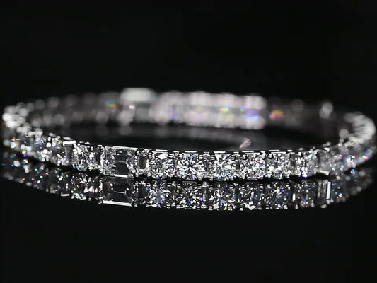 10 TDW Emerald & Round Cut Lab Diamond Tennis Bracelet 18K Gold