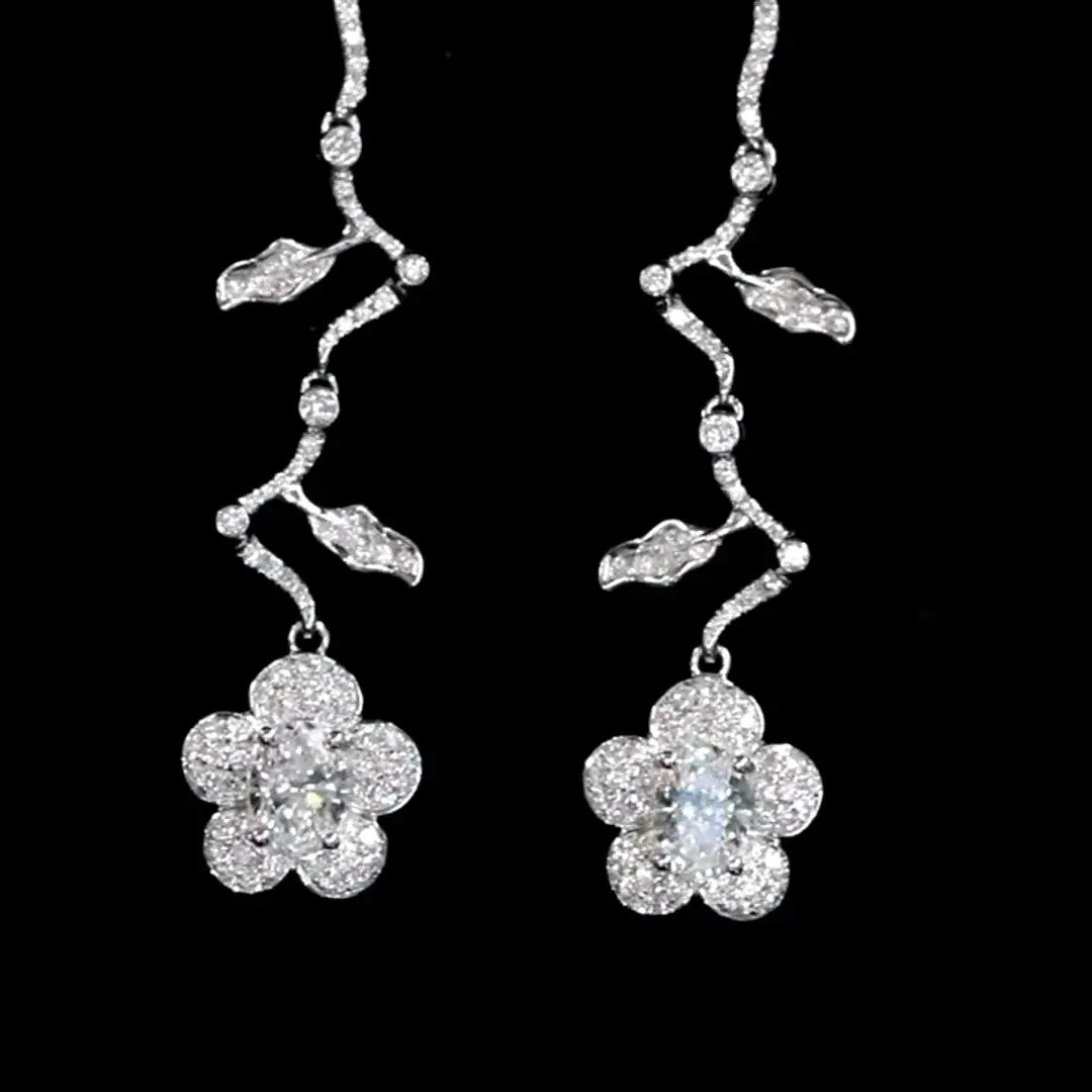 18K White Gold Petal Lab Diamond Drop Earrings