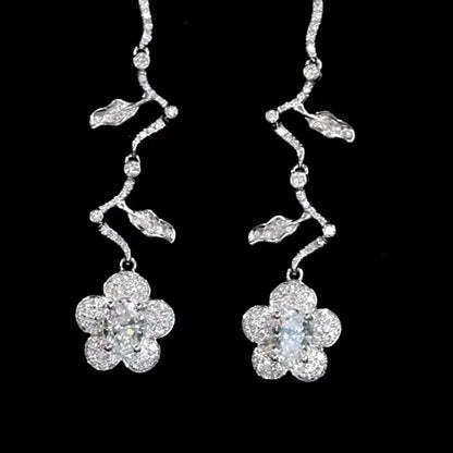 18K White Gold Petal Lab Diamond Drop Earrings