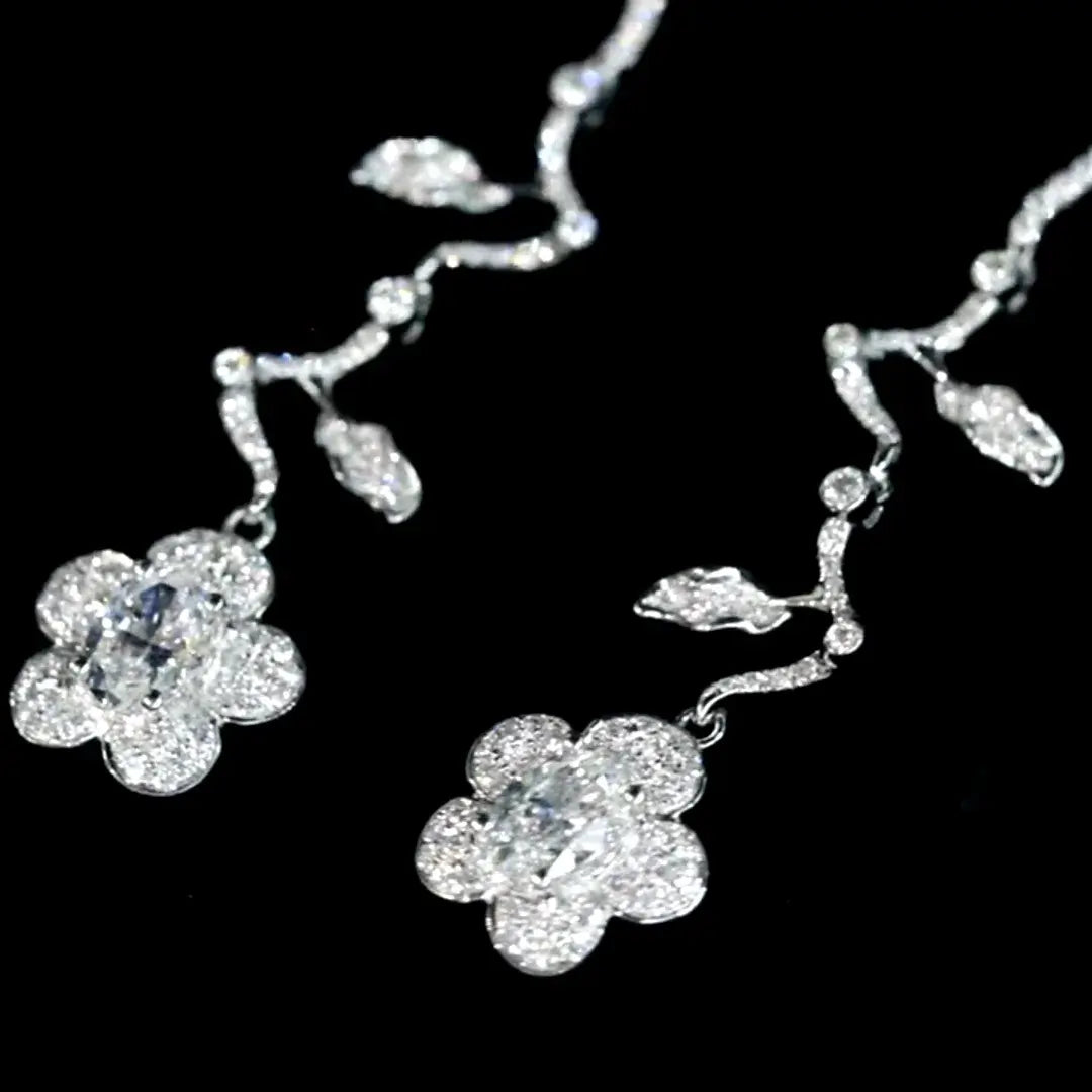 18K White Gold Petal Lab Diamond Drop Earrings