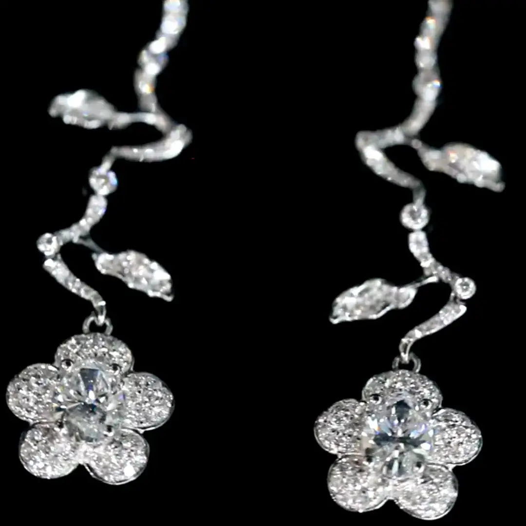 18K White Gold Petal Lab Diamond Drop Earrings