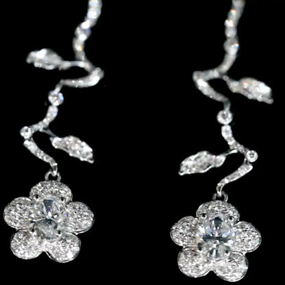 18K White Gold Petal Lab Diamond Drop Earrings
