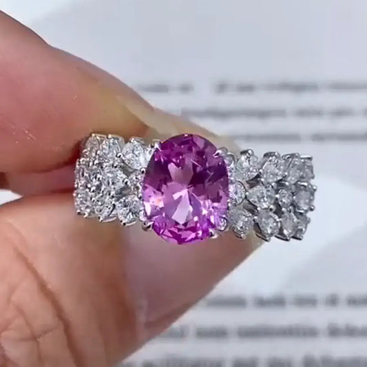 1 Karat ovale Verlobungsringe mit rosa Saphir