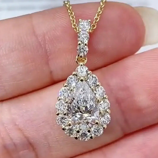 1 Carat Pear Cut Lab-Grown Diamond Pendant Halo Set