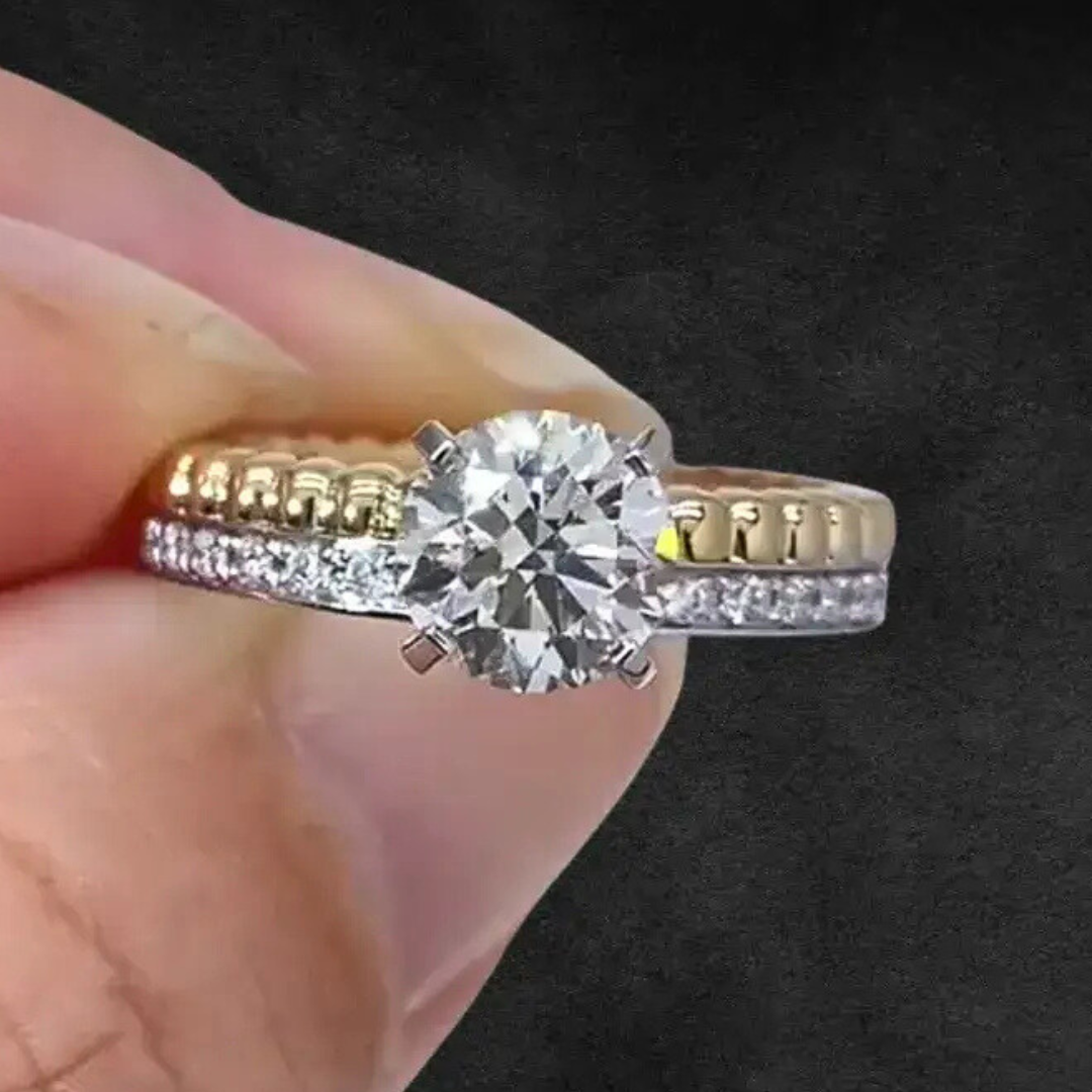 1 Carat Round Cut Two Tone Lab Diamond Ring