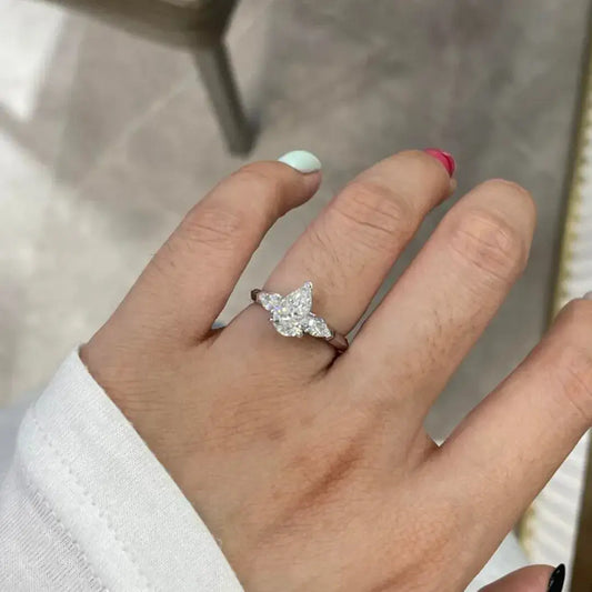 1 Carat Pear Lab Diamond Three Stone Ring