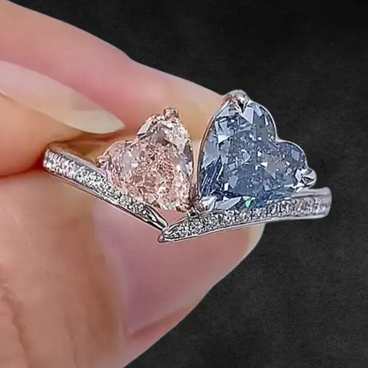 Bague de fiançailles à deux diamants de laboratoire roses et bleus de 2,35 ct