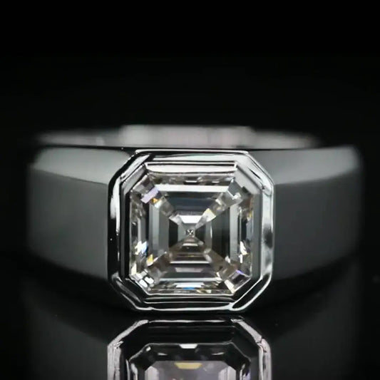 2 Carat Asscher Cut Lab Diamond Men's Ring