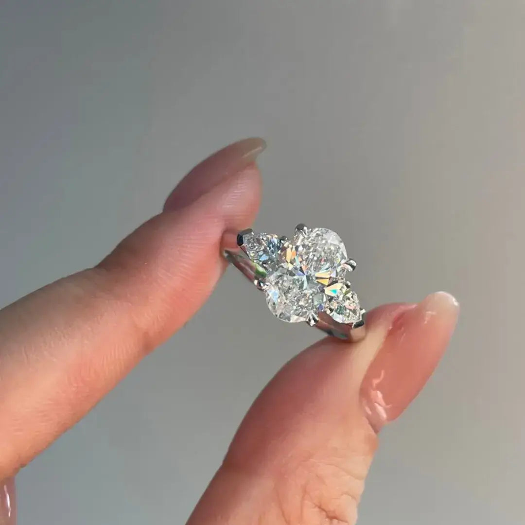 2 Carat Oval Lab Diamond Three Stone Ring