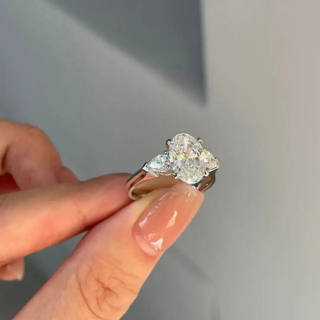 2 Carat Oval Lab Diamond Three Stone Ring