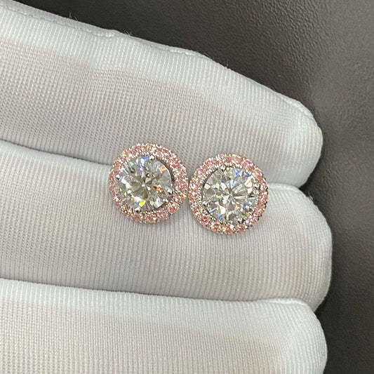 2ctw Round Diamond Studs with Removable Pink Diamond Halo