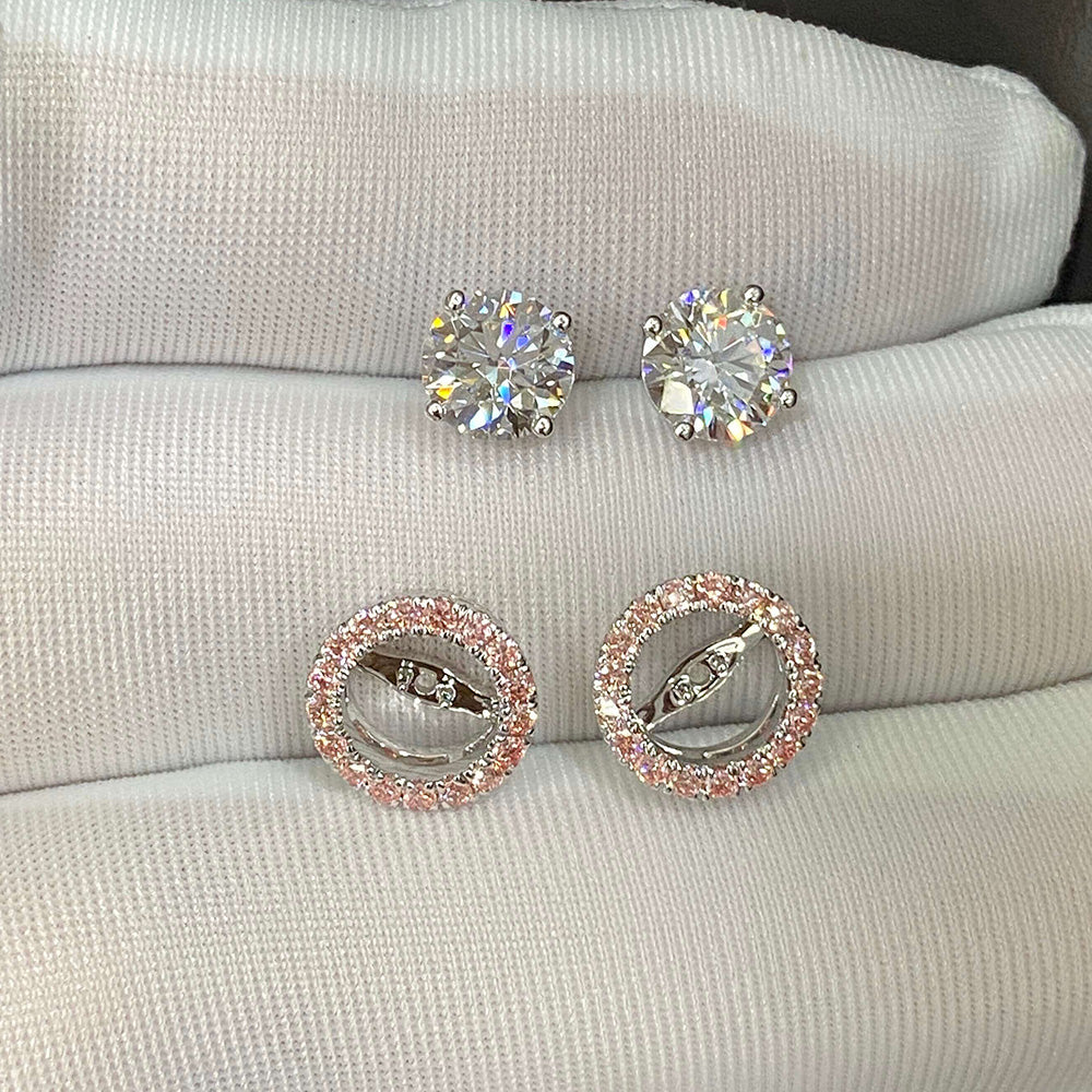 2ctw Round Diamond Studs with Removable Pink Diamond Halo