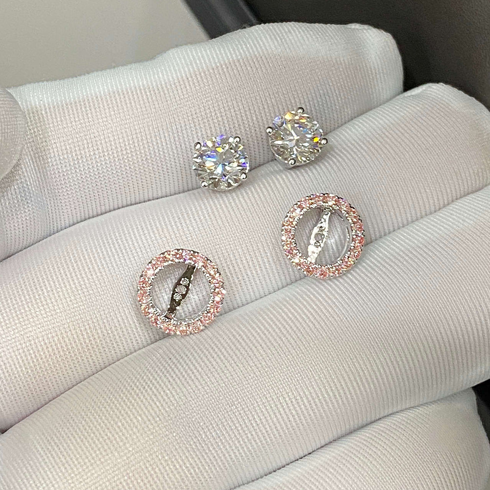 2ctw Round Diamond Studs with Removable Pink Diamond Halo