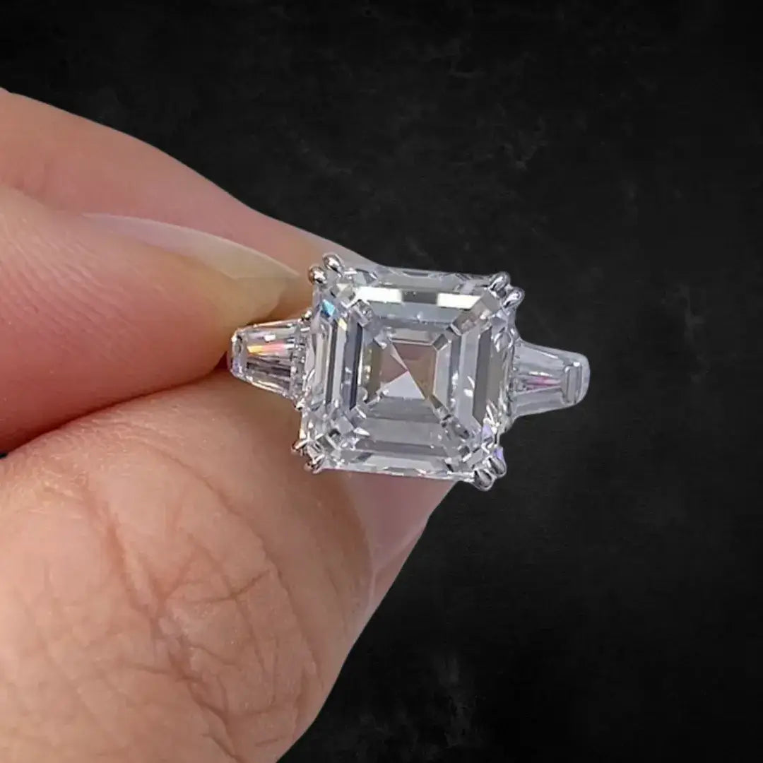 5 Carat Asscher Cut Lab Diamond Three Stone Ring
