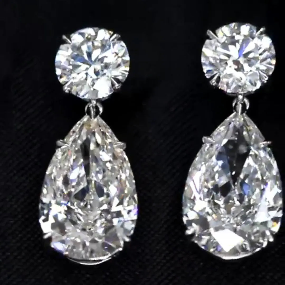7.8 CTW  Pear and Round Lab Grown Diamond Earrings