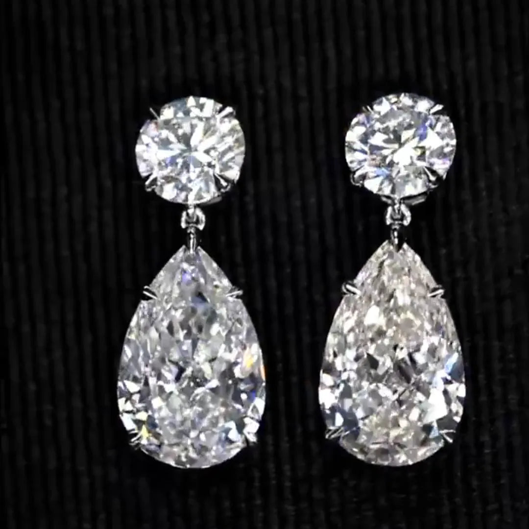 7.8 CTW  Pear and Round Lab Grown Diamond Earrings