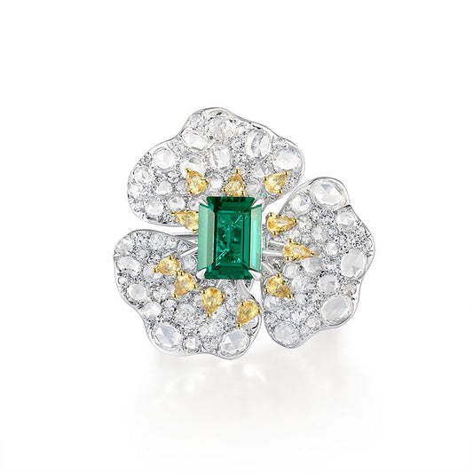 2in1 Wandelbarer Ring und Anhänger mit grünem Labor-Smaragd und Diamanten 14 Karat Gold