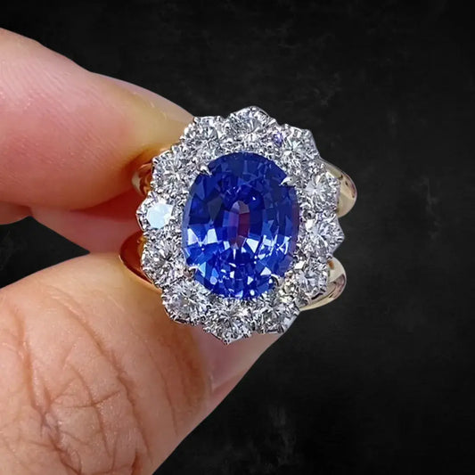 Blue Sapphire Double Band Cocktail Ring 18K gold