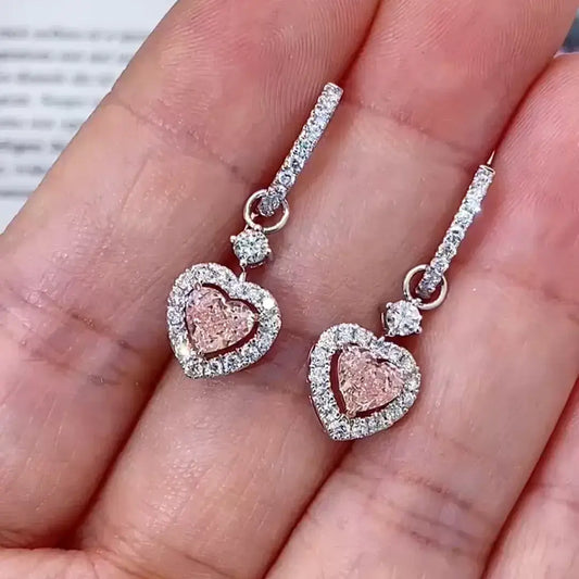 Detachable Heart Pink Lab Diamond Hoop Earrings