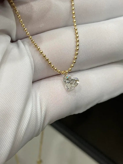 Drilled 1 Carat Heart Cut Lab Grown Diamond Pendant Solitaire Ball Necklace