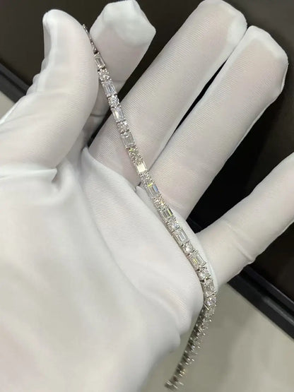 Emerald-cut and Round Lab Grown Diamond Tennis Bracelet