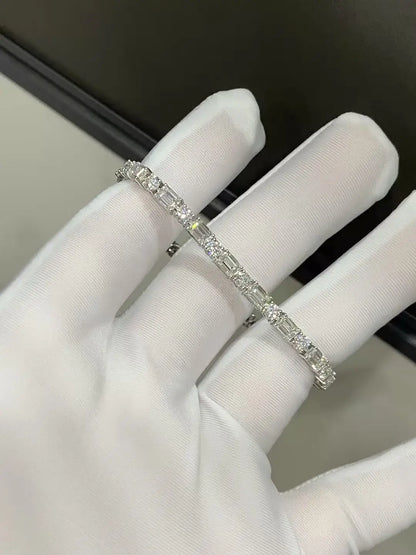 Emerald-cut and Round Lab Grown Diamond Tennis Bracelet