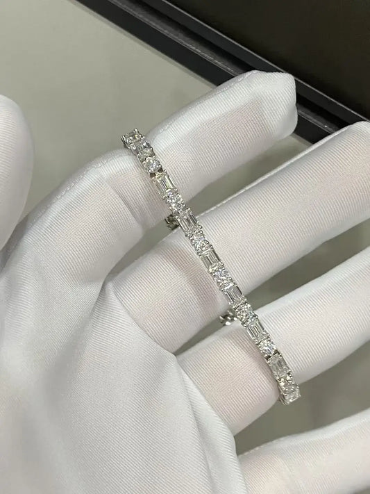 Emerald-cut and Round Lab Grown Diamond Tennis Bracelet