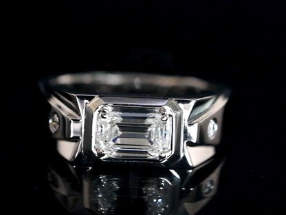 Verlobungsring für Herren mit Smaragdschliff und im Labor gezüchteten Diamanten, 18 Karat Gold