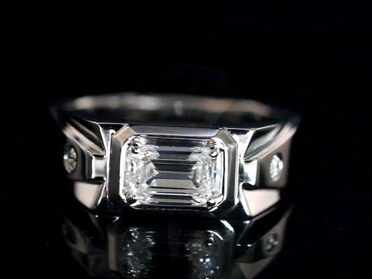 Verlobungsring für Herren mit Smaragdschliff und im Labor gezüchteten Diamanten, 18 Karat Gold