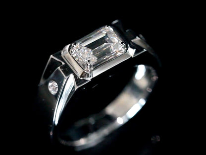 Verlobungsring für Herren mit Smaragdschliff und im Labor gezüchteten Diamanten, 18 Karat Gold